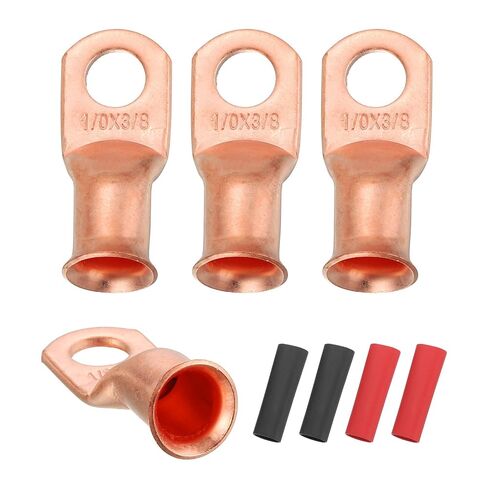 Generic 4pcs 1/0 AWG M10 Battery Lugs Ring Terminals, 3/8" 10mm Stud Crimp Wire Terminal Connector End Copper, 3:1 Heat Shrink Tubing, Gold in Saudi Arabia