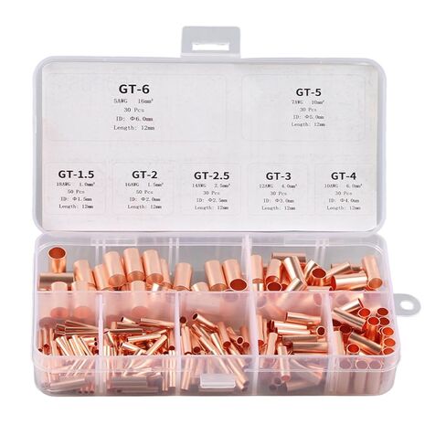 250Pcs Copper Tube Connector Kit, 7 Sizes Non-Insulated Electrical Butt Terminal Wire Joint Fasteners for Generators Communication Cables in Saudi Arabia
