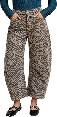 yoeasy Womens Baggy Barrel Jeans Zebra Print High Waisted Wide Leg Boyfriend Jeans Denim Cropped Pants in Saudi Arabia