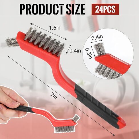 24 PCS Wire Brushes for Cleaning, Stainless Steel Wire Scratch Brush Set Heavy Duty Bristles with Curved Handle Grip Small Metal Wires Brushes for Rust Dirt and Paint Cleaning in Saudi Arabia