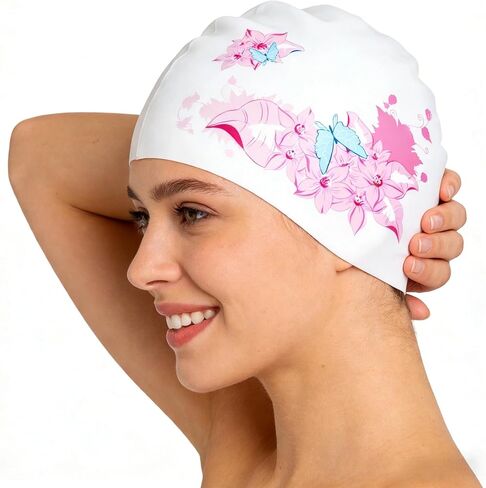 Women Swim Cap, High-Elastic Fits Long Hair & Short, Soft Silicone Anti Slip Waterproof, Comfortable Fit, Ideal for Outdoor Indoor Swimming Pool/Beach. in Saudi Arabia