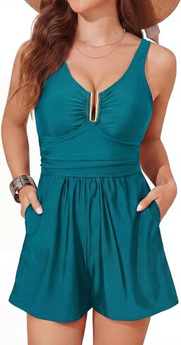 Smismivo Swim Rompers for Women Modest One Piece Tummy Control Swimsuits with Shorts Bathing Suits Full Coverage Swimwear in Saudi Arabia