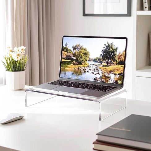 Amazing Abby Acrylic Monitor Stand Riser for Desk (1-Pack), Clear Plastic Computer Monitor Riser with Keyboard Storage, Heavy-Duty 3-3/8" Riser for PC Laptop Screen, Great for Home and Office Use in Saudi Arabia