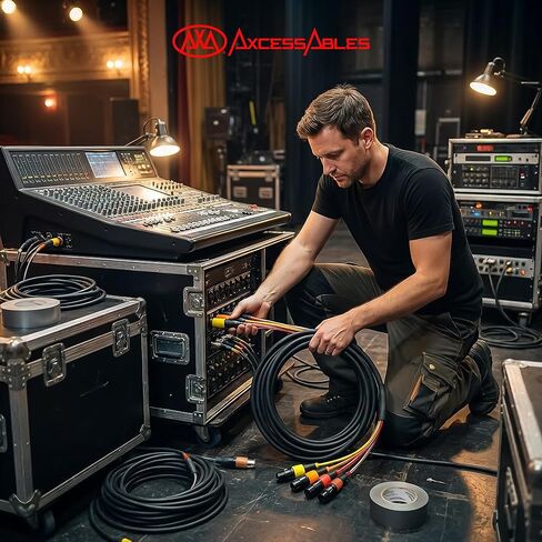 كابل ثعبان XLR بطول 20 قدمًا و4 قنوات من AxcessAbles، موصلات معدنية مرمزة بالألوان، ذكر XLR إلى أنثى XLR، نحاس خالٍ من الأكسجين 26AWG، لاستوديوهات التسجيل المباشر (حزمة واحدة، 20 قدمًا) in Kuwait