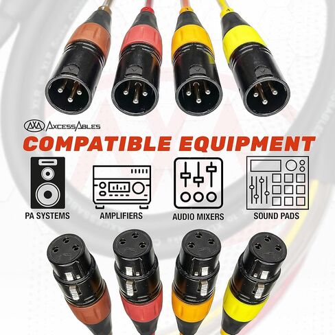كابل ثعبان XLR بطول 20 قدمًا و4 قنوات من AxcessAbles، موصلات معدنية مرمزة بالألوان، ذكر XLR إلى أنثى XLR، نحاس خالٍ من الأكسجين 26AWG، لاستوديوهات التسجيل المباشر (حزمة واحدة، 20 قدمًا) in Kuwait