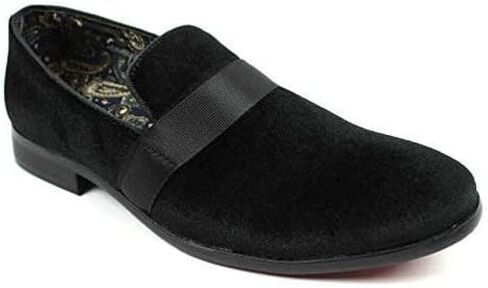 Men's Slip On Black Velvet Tuxedo Loafers Formal Dress Shoes Floral Lining Sparko 8 in Saudi Arabia