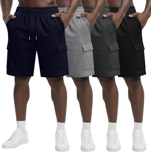 August Alley 4 Pack شورتات رياضية للرجال مقاس 9 بوصات مع 4 جيوب كاجوال برباط خصر مرن ملابس رياضية فضفاضة للصيف in Saudi Arabia