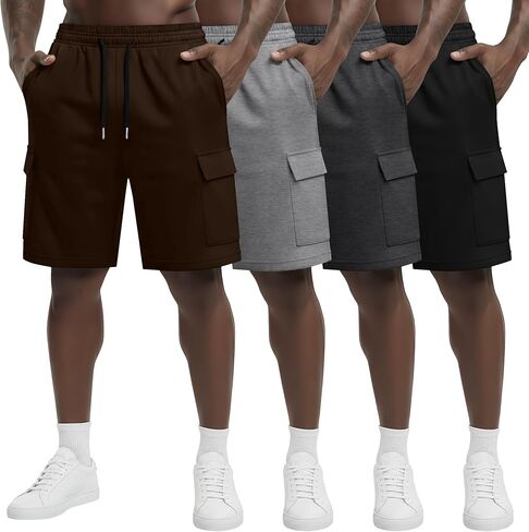 August Alley 4 Pack شورتات رياضية للرجال مقاس 9 بوصات مع 4 جيوب كاجوال برباط خصر مرن ملابس رياضية فضفاضة للصيف in Kuwait