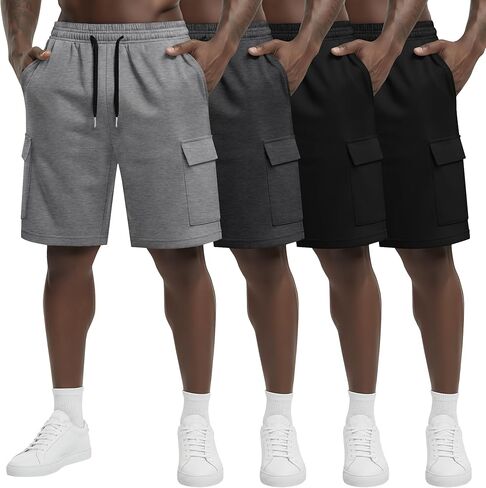 August Alley 4 Pack شورتات رياضية للرجال مقاس 9 بوصات مع 4 جيوب كاجوال برباط خصر مرن ملابس رياضية فضفاضة للصيف in Kuwait
