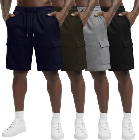 August Alley 4 Pack شورتات رياضية للرجال مقاس 9 بوصات مع 4 جيوب كاجوال برباط خصر مرن ملابس رياضية فضفاضة للصيف in Kuwait