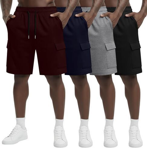 August Alley 4 Pack شورتات رياضية للرجال مقاس 9 بوصات مع 4 جيوب كاجوال برباط خصر مرن ملابس رياضية فضفاضة للصيف in Kuwait