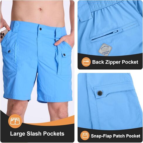 Palmyth Fishing Shorts for Men 7 Inch, Quick Dry Lightweight Nylon Shorts with 6 Pockets, Elastic Back Waist & D-Ring in Saudi Arabia