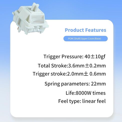 مفاتيح لوحة المفاتيح Gateron Smoothie، خطية RGB LED 5 دبابيس بيضاء 22 مم زنبركية مزدوجة المرحلة من المصنع مسبقة التشحيم 40gf مفاتيح POM كاملة للوحة المفاتيح الميكانيكية MX (70 قطعة) in Saudi Arabia
