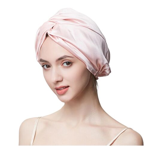 100% Mulberry Silk Bonnet Sleep Cap, Double Layer Silk Turban/Bonnet, Shower Cap, Adjustable Fit for Night Hair Care, 9 Colors (Pink, Adjustable Band) in Saudi Arabia