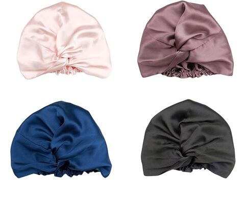 100% Mulberry Silk Bonnet Sleep Cap, Double Layer Silk Turban/Bonnet, Shower Cap, Adjustable Fit for Night Hair Care, 9 Colors (Pink, Adjustable Band) in Saudi Arabia