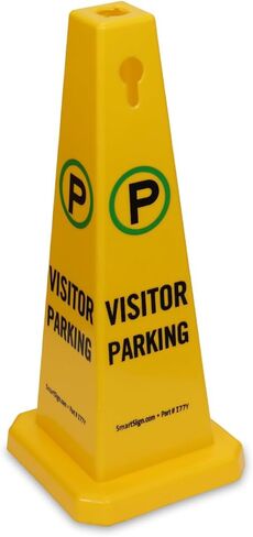 SmartSign 4-Sided Visitor Parking Cone Sign with Symbol - 26.75" x 11", Tough Molded Plastic, Stackable Traffic Safety Cones, Insert Slots for Easy Use, 360-Degree Visibility, Yellow/Black/Green in Saudi Arabia