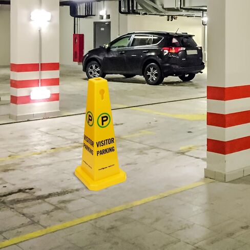 SmartSign 4-Sided Visitor Parking Cone Sign with Symbol - 26.75" x 11", Tough Molded Plastic, Stackable Traffic Safety Cones, Insert Slots for Easy Use, 360-Degree Visibility, Yellow/Black/Green in Saudi Arabia