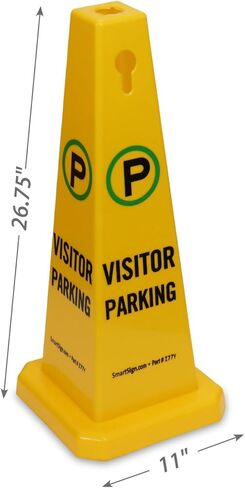 SmartSign 4-Sided Visitor Parking Cone Sign with Symbol - 26.75" x 11", Tough Molded Plastic, Stackable Traffic Safety Cones, Insert Slots for Easy Use, 360-Degree Visibility, Yellow/Black/Green in Saudi Arabia