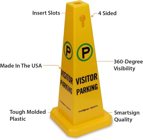 SmartSign 4-Sided Visitor Parking Cone Sign with Symbol - 26.75" x 11", Tough Molded Plastic, Stackable Traffic Safety Cones, Insert Slots for Easy Use, 360-Degree Visibility, Yellow/Black/Green in Saudi Arabia