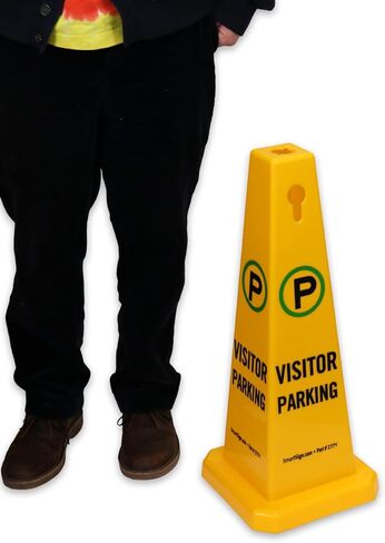 SmartSign 4-Sided Visitor Parking Cone Sign with Symbol - 26.75" x 11", Tough Molded Plastic, Stackable Traffic Safety Cones, Insert Slots for Easy Use, 360-Degree Visibility, Yellow/Black/Green in Saudi Arabia