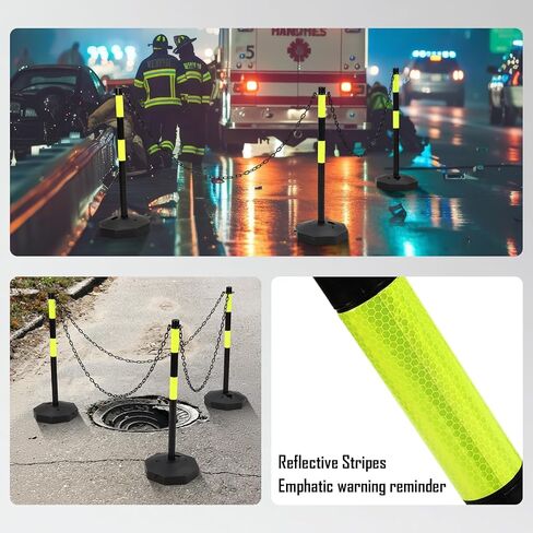 Geiserailie 12 Pack 34 Inches Traffic Delineator Posts with Green Reflective Stripes and 5ft Chain Safety Barrier Posts Cones Portable Parking Pole Traffic Cone Barrier for Parking Lot Construction in Saudi Arabia