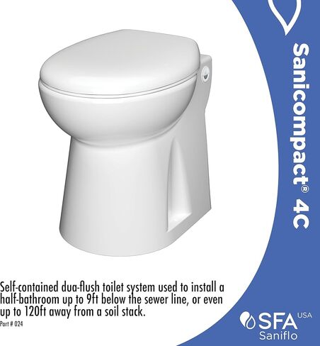 SFA SANIFLO - Sanicompact - 4C Dual-Flush Macerating Toilet - Space-Saving Half Bathroom Solution - Soft-close Toilet Seat Included - Certified CSA (IPC, NSPC) - Made In France in Kuwait