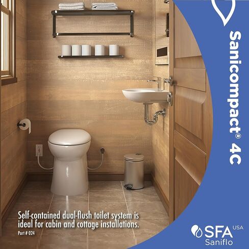 SFA SANIFLO - Sanicompact - 4C Dual-Flush Macerating Toilet - Space-Saving Half Bathroom Solution - Soft-close Toilet Seat Included - Certified CSA (IPC, NSPC) - Made In France in Kuwait