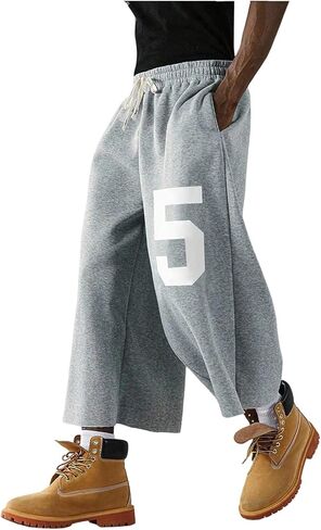 RoseSeek Men's Number Print Sports Ankle Pants Elastic Drawstring Waisted Wide Leg Sweatpants Streetwear Trousers in Saudi Arabia
