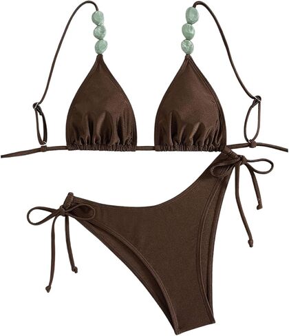 SHENHE Women's 2 Piece Swimsuit Beaded Triangle V Neck Bikini Set Bathing Suits in Saudi Arabia