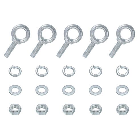 uxcell 5 Pack M12 Galvanized Carbon Steel Eye Bolts, 1/2" x 1.57" Lifting Ring Eye Bolt with Nuts and Washers Heavy Duty Screw Eye Bolts Kit for Tie Down Straps Indoors Outdoors, Silver in Saudi Arabia