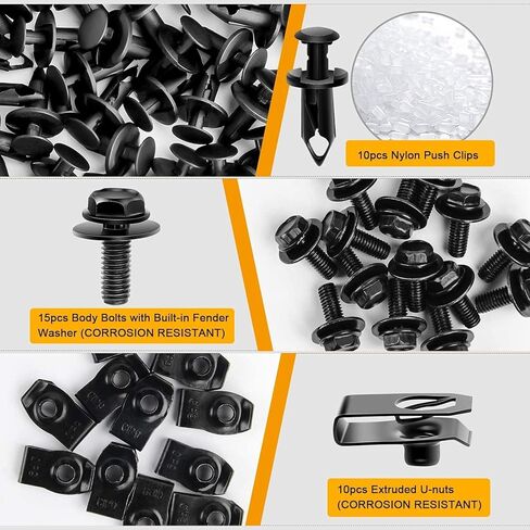 35 PCS Car Engine Under Cover Splash Shield Guard Body Bolts, Universal Extruded U-Nuts Kit, Fender Liner Push Retainer Fastener Rivet Clips in Saudi Arabia