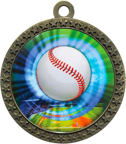 10 Pack of Baseball Gold 2.25 Inch Medals Trophy Awards with Red White Blue Neck Ribbons D212G-MY401-10PK in Saudi Arabia
