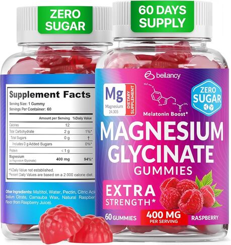 Magnesium Glycinate Gummies 400mg, Muscle Support and Relaxation, Magnesium Supplement for Women, Men and Kids, High Absorption, Sugar Free, Vegan, 60 Days Supply, Raspberry Flavor in Saudi Arabia