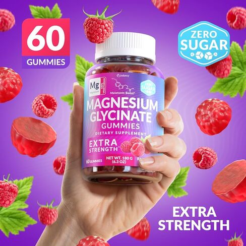 Magnesium Glycinate Gummies 400mg, Muscle Support and Relaxation, Magnesium Supplement for Women, Men and Kids, High Absorption, Sugar Free, Vegan, 60 Days Supply, Raspberry Flavor in Saudi Arabia