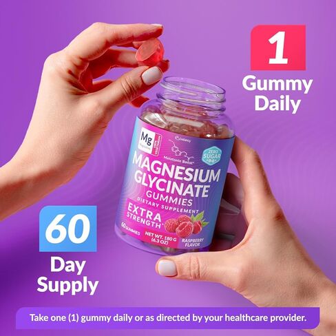 Magnesium Glycinate Gummies 400mg, Muscle Support and Relaxation, Magnesium Supplement for Women, Men and Kids, High Absorption, Sugar Free, Vegan, 60 Days Supply, Raspberry Flavor in Saudi Arabia