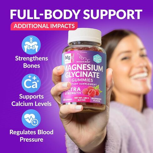 Magnesium Glycinate Gummies 400mg, Muscle Support and Relaxation, Magnesium Supplement for Women, Men and Kids, High Absorption, Sugar Free, Vegan, 60 Days Supply, Raspberry Flavor in Saudi Arabia