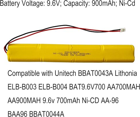 بطارية ضوء الطوارئ 9.6 فولت 900 مللي أمبير في الساعة متوافقة مع BBAT0043A BAT9.6V700 BBAT0044A BAA-96 Unitech ELB-B003 ELBB003 Lithonia ELB-B004 ELBB004 OSI OSA228 DANTONA CUSTOM-306-U (7 عبوات) in Kuwait