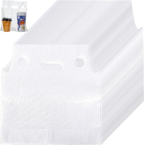 500 Pack 2 Cup Carriers for Drinks, Drink Carrier with Handle, Plastic Drink Bags for Coffee, Juice, Soda (12.2" L x 10.63" H) - PE Material Double Compartment Cup Holders for Drinks in Saudi Arabia
