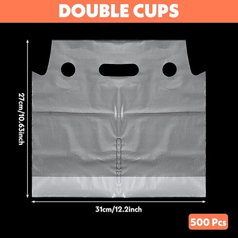 500 Pack 2 Cup Carriers for Drinks, Drink Carrier with Handle, Plastic Drink Bags for Coffee, Juice, Soda (12.2" L x 10.63" H) - PE Material Double Compartment Cup Holders for Drinks in Saudi Arabia
