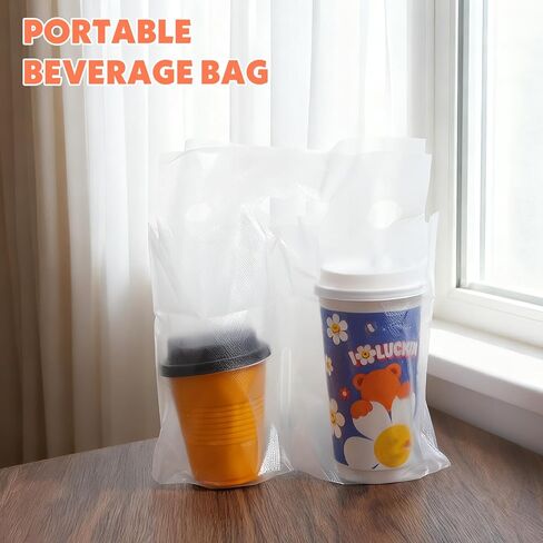 500 Pack 2 Cup Carriers for Drinks, Drink Carrier with Handle, Plastic Drink Bags for Coffee, Juice, Soda (12.2" L x 10.63" H) - PE Material Double Compartment Cup Holders for Drinks in Saudi Arabia
