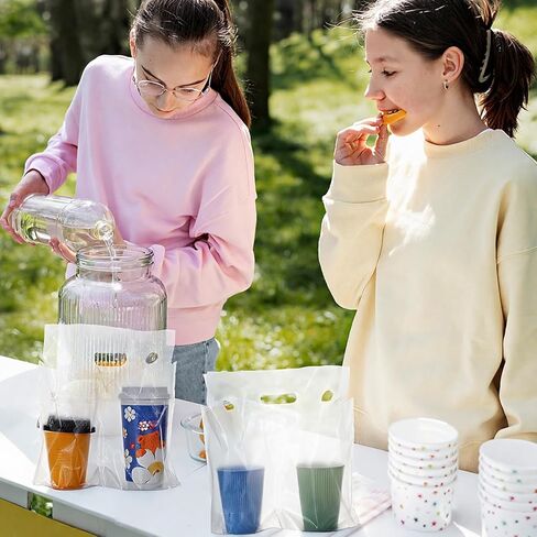 500 Pack 2 Cup Carriers for Drinks, Drink Carrier with Handle, Plastic Drink Bags for Coffee, Juice, Soda (12.2" L x 10.63" H) - PE Material Double Compartment Cup Holders for Drinks in Saudi Arabia