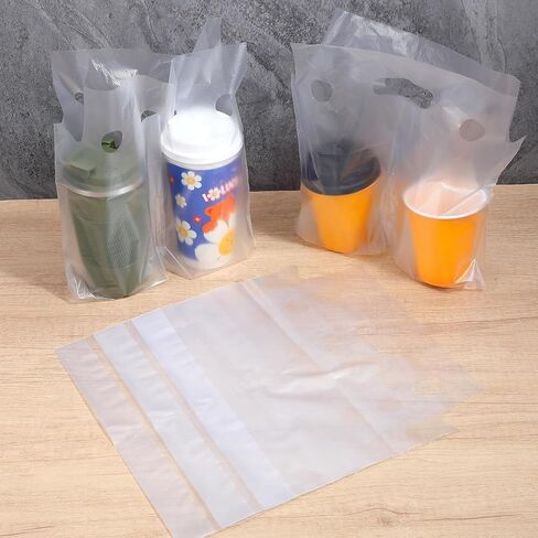 500 Pack 2 Cup Carriers for Drinks, Drink Carrier with Handle, Plastic Drink Bags for Coffee, Juice, Soda (12.2" L x 10.63" H) - PE Material Double Compartment Cup Holders for Drinks in Saudi Arabia
