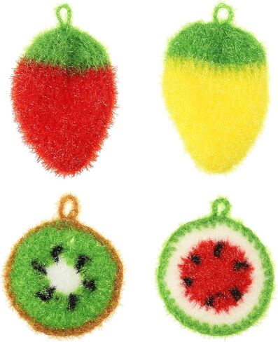 PATIKIL Dish Scrubber, 4 Pcs Non Scratch Cleaning Sponge Hand Crochet Double Layered Durable Dish Cloth Kitchen Sponge for Washing Dishes for Cookware Tubs, Watermelon & Fruit & Strawberry in Saudi Arabia