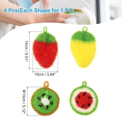 PATIKIL Dish Scrubber, 4 Pcs Non Scratch Cleaning Sponge Hand Crochet Double Layered Durable Dish Cloth Kitchen Sponge for Washing Dishes for Cookware Tubs, Watermelon & Fruit & Strawberry in Saudi Arabia