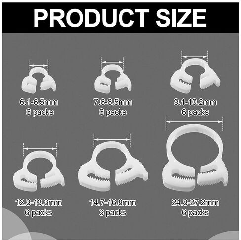 Pangda 36 Pcs 6 Size Aquarium Nylon Hose Clamps Set 6.1-27.2 mm White Plastic Snap Ratcheting Hose Clamps Assortment Kit for Standard Aquarium Heater Tubing Fish Tank Plant in Saudi Arabia