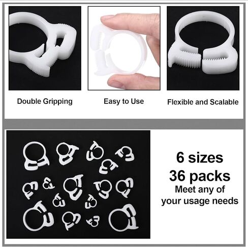 Pangda 36 Pcs 6 Size Aquarium Nylon Hose Clamps Set 6.1-27.2 mm White Plastic Snap Ratcheting Hose Clamps Assortment Kit for Standard Aquarium Heater Tubing Fish Tank Plant in Saudi Arabia