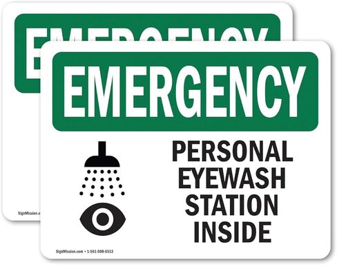 (2 Pack) Personal Eyewash Station Inside With Symbol OSHA Emergency Sign 5 Inch X 3.5 Inch Vinyl Label Decal Sticker Weather Resistant, UV Protected for Workplace, Construction Site, Made in the USA in Saudi Arabia