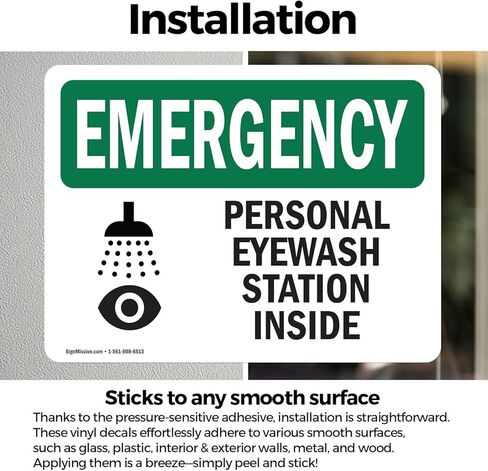 (2 Pack) Personal Eyewash Station Inside With Symbol OSHA Emergency Sign 5 Inch X 3.5 Inch Vinyl Label Decal Sticker Weather Resistant, UV Protected for Workplace, Construction Site, Made in the USA in Saudi Arabia