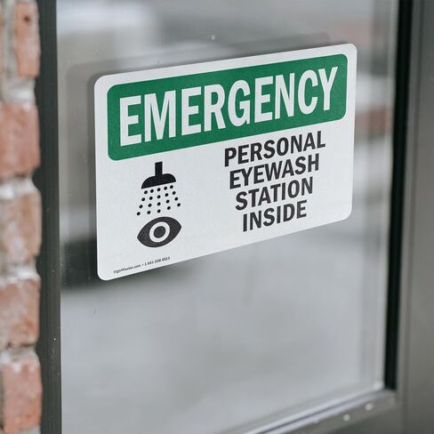 (2 Pack) Personal Eyewash Station Inside With Symbol OSHA Emergency Sign 5 Inch X 3.5 Inch Vinyl Label Decal Sticker Weather Resistant, UV Protected for Workplace, Construction Site, Made in the USA in Saudi Arabia