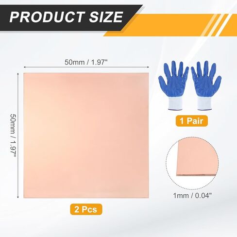 MECCANIXITY 2 PCS 99.9% Pure Copper Sheet,Copper Plates Metal 1.97"x1.97"x0.04" (50x50x1mm) with Gloves for DIY Crafts Jewelry Repairs Industry Electrical Engineering Circuit in Saudi Arabia